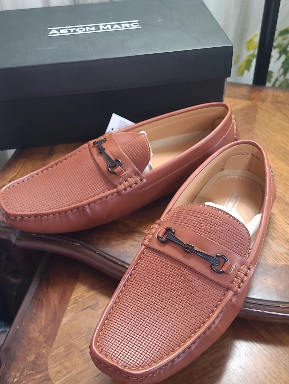 New in box! Aston Marc Drive Mens 12 Tan Brown Leather Driving Slip on Loafers